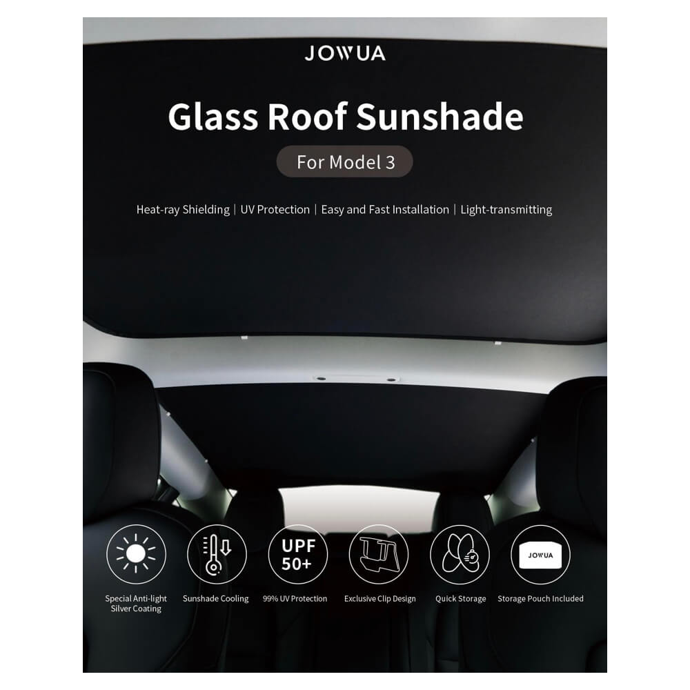 ม่านบังแดดหลังคา JOWUA GLASS ROOF SUNSHADE สำหรับ MODEL 3 HIGHLAND 2024 สีดำ